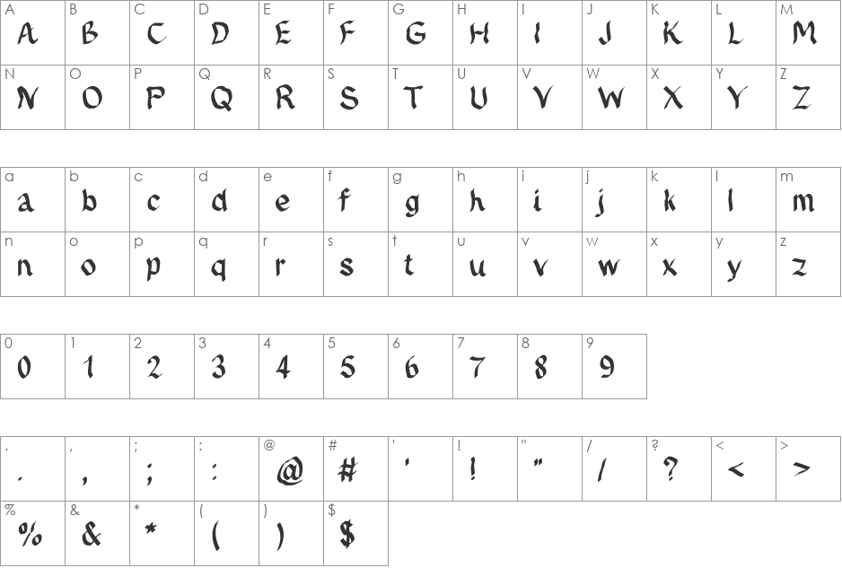 JDFynx font character map preview