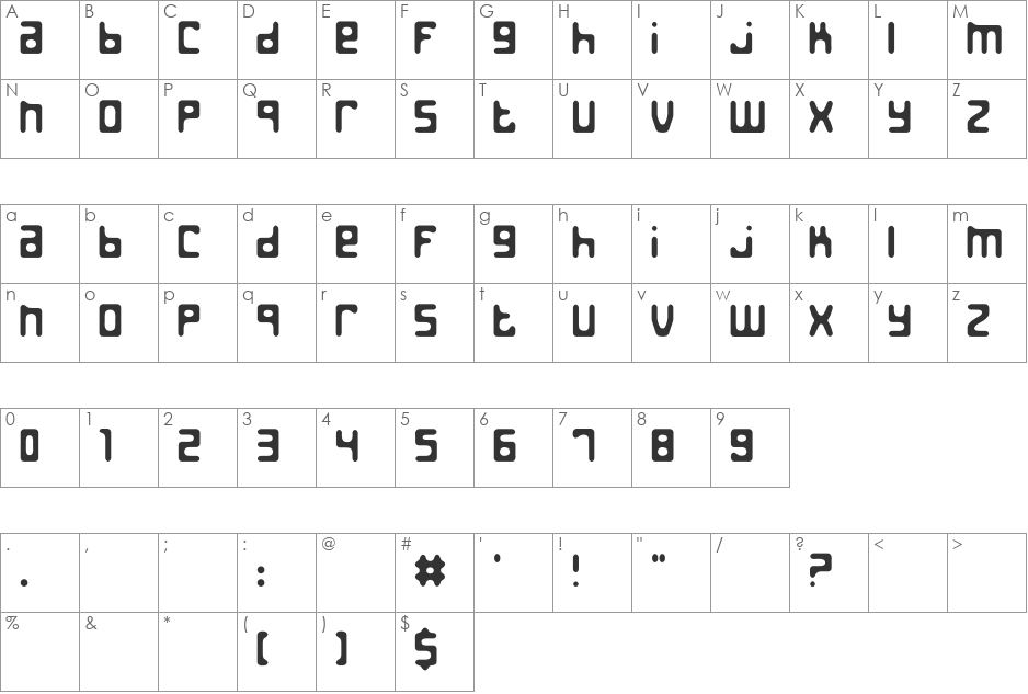 Jed the Humanoid font character map preview