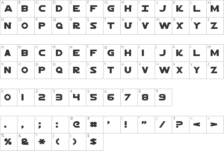 Jedi font character map preview