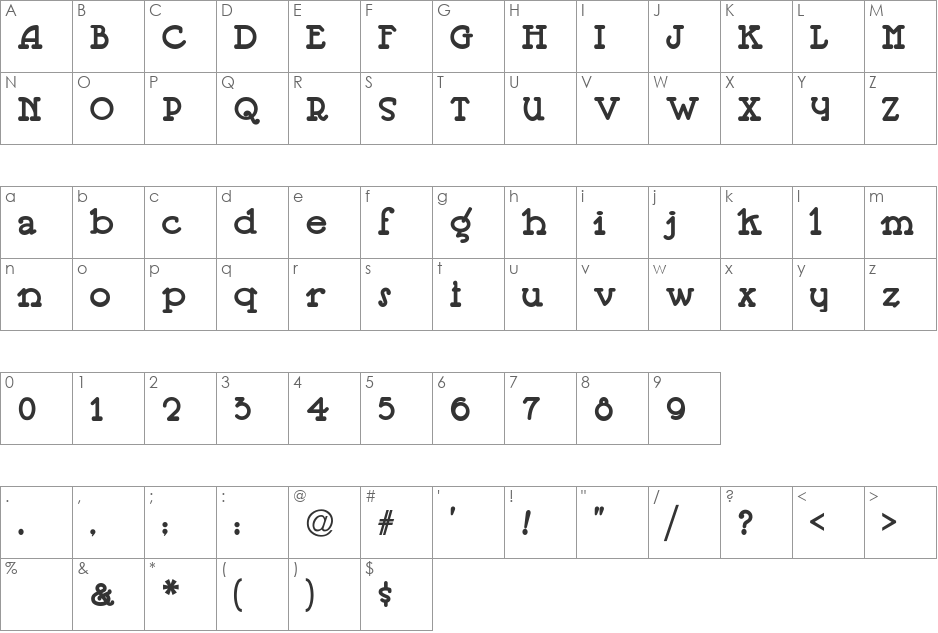 Jeepers font character map preview