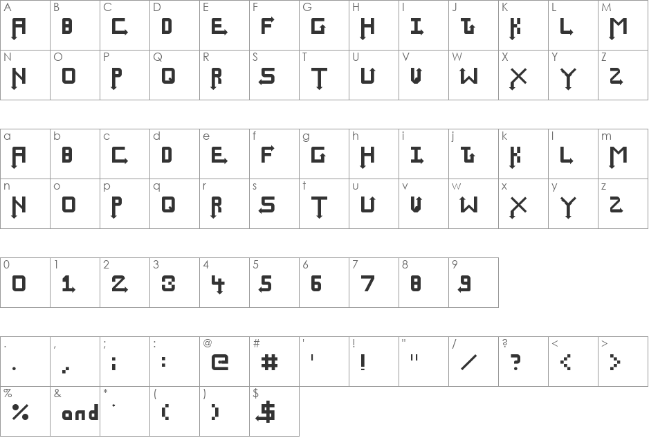 Arrowz font character map preview