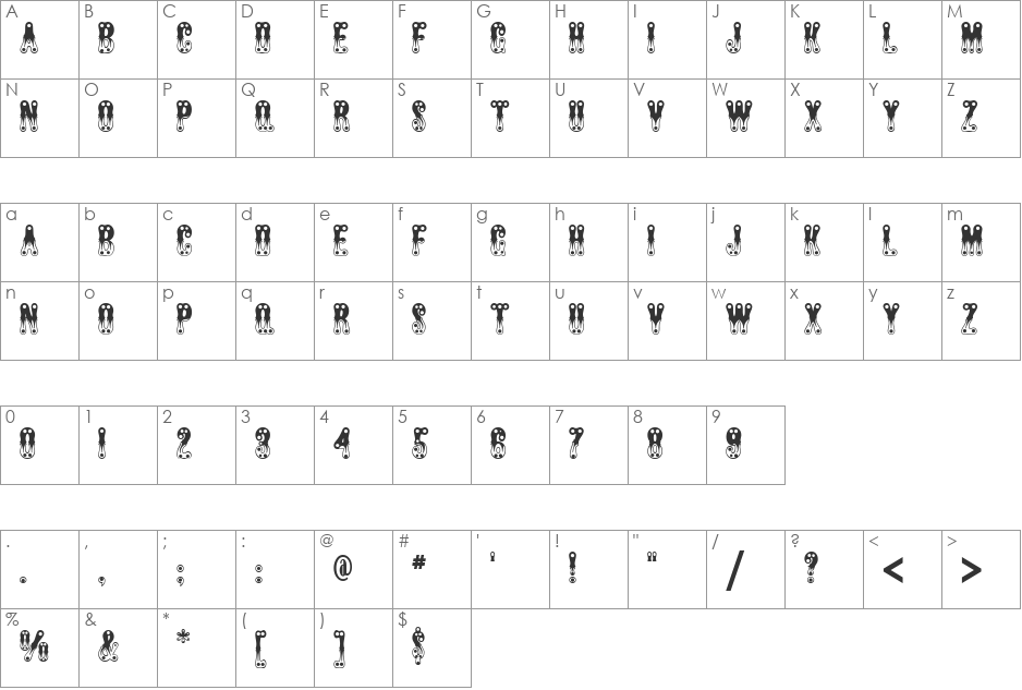 Jefferson Pilot Wbw font character map preview