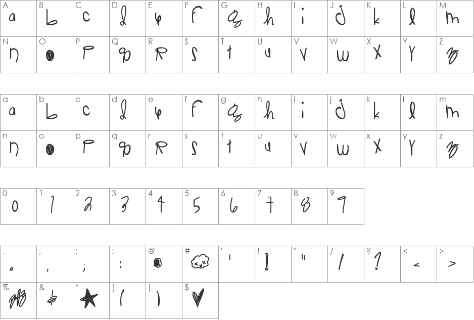 JelloRaindrops font character map preview