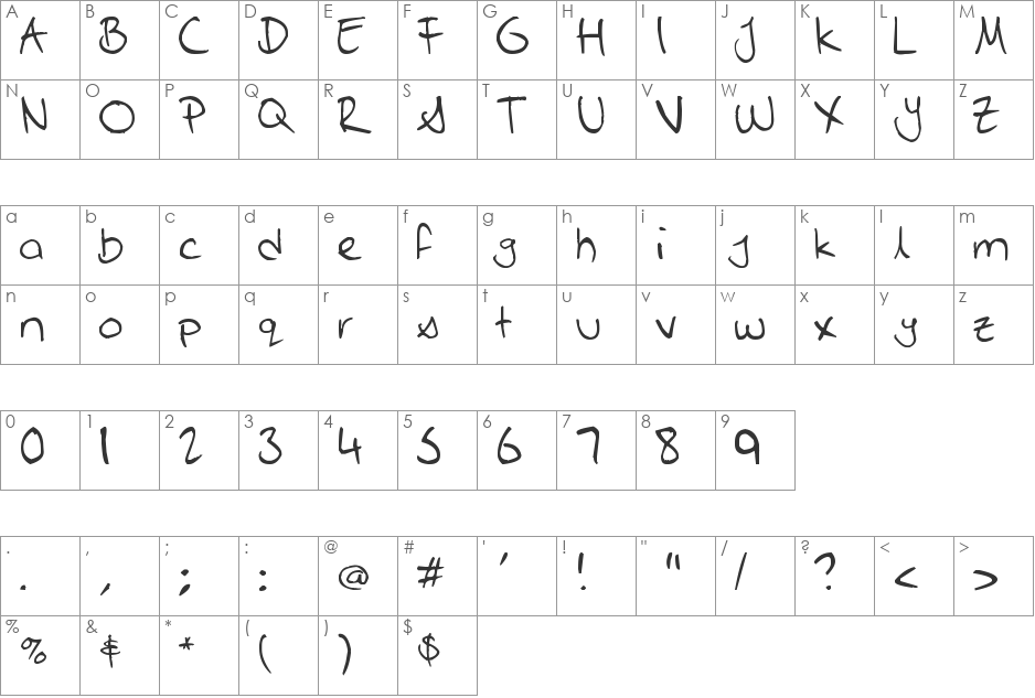 Jems Pen Writing font character map preview