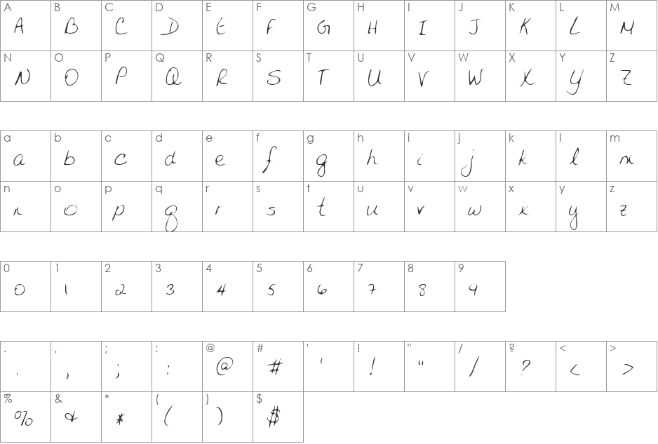 JeninesHand font character map preview