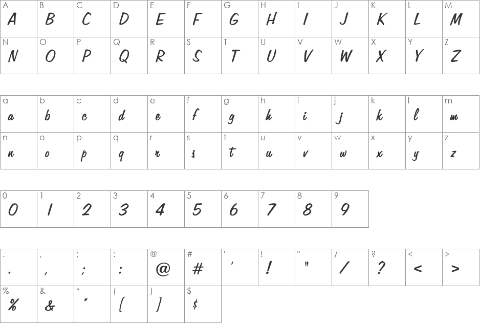Jenkins font character map preview