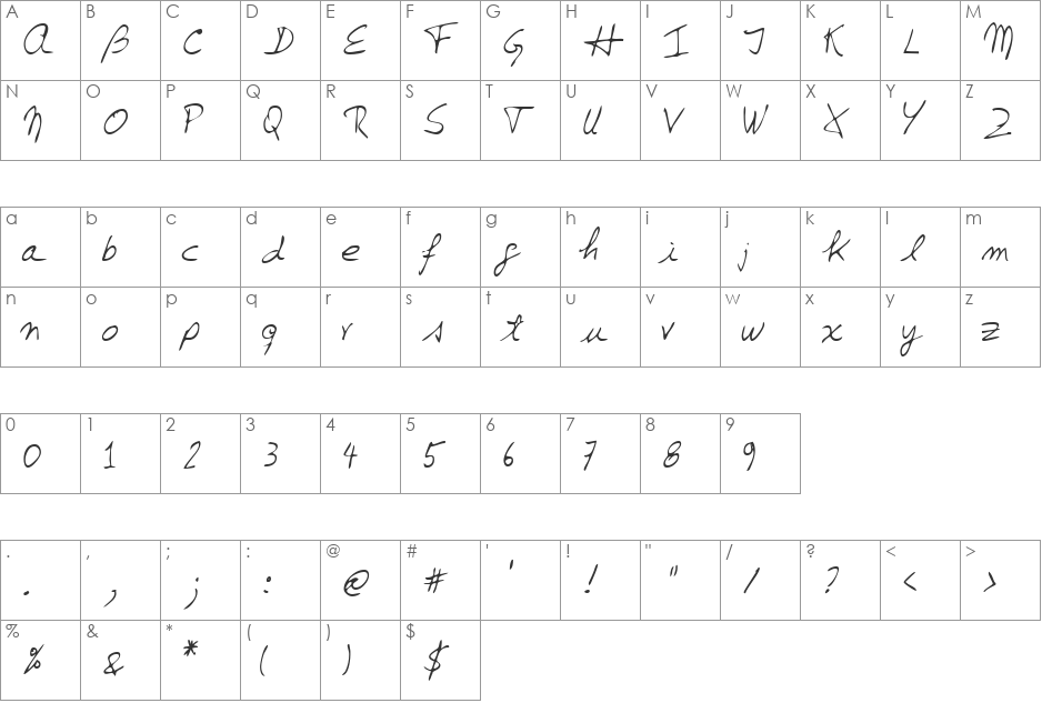 JenkinsHand font character map preview