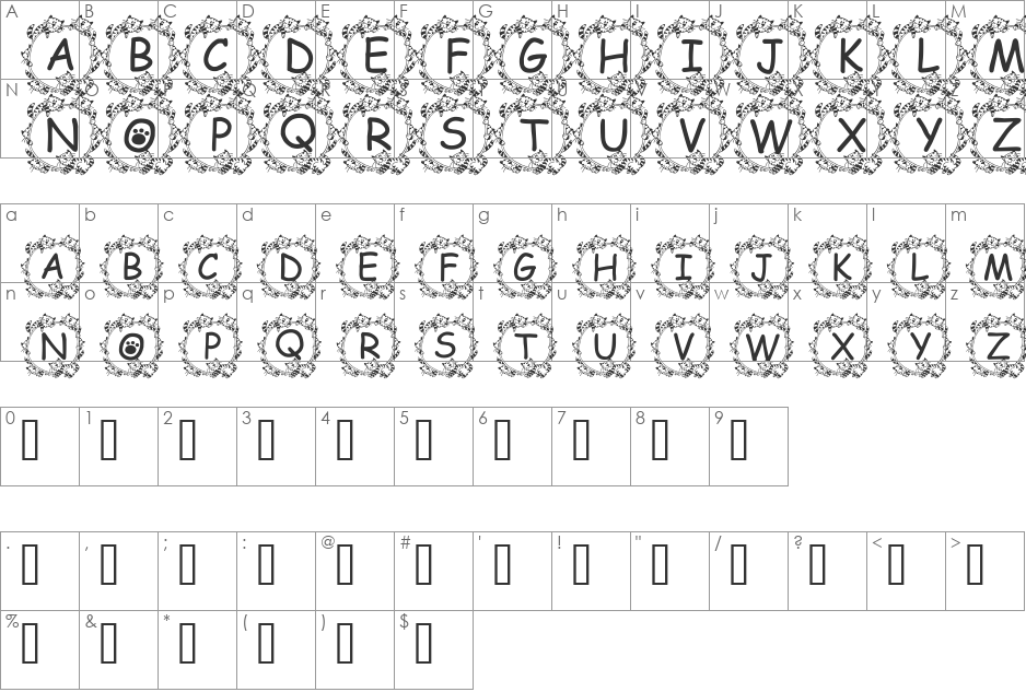 Jenna s Kitties font character map preview