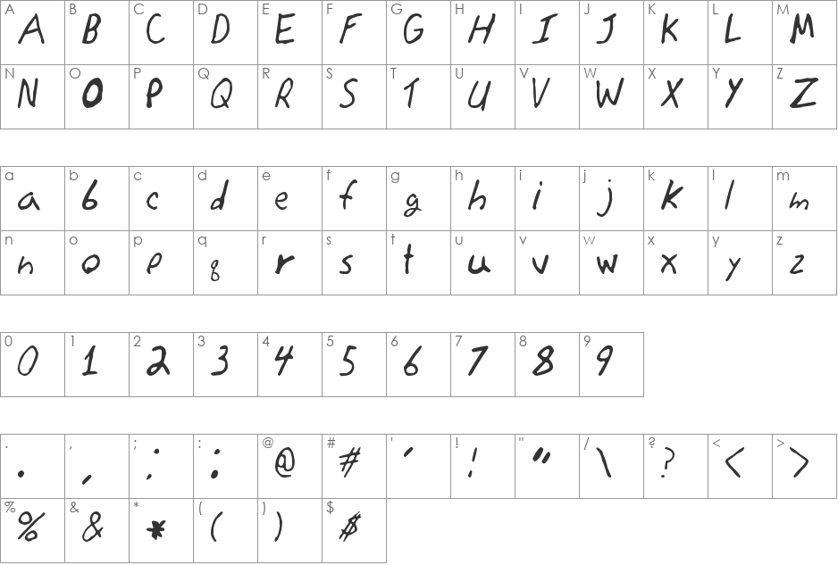 Jennifur font character map preview