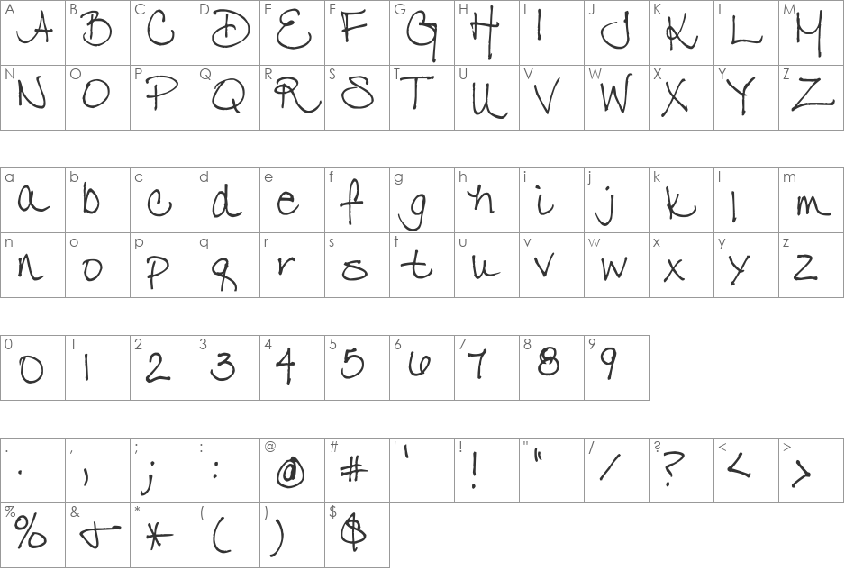 Jenny Penny font character map preview