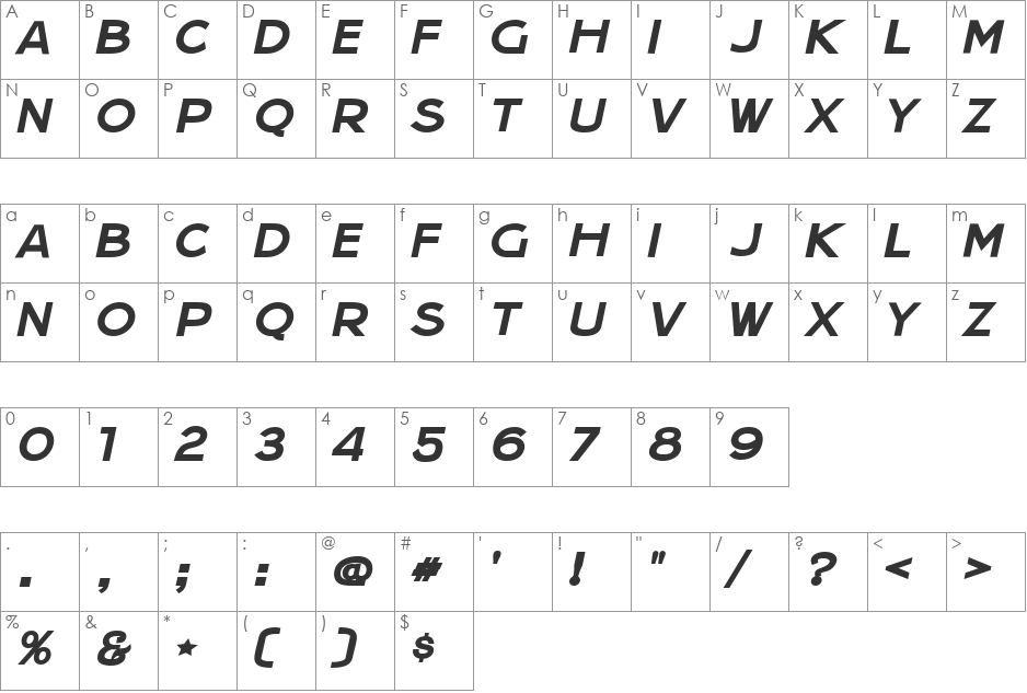 Jera Sans Bold Italic JL font character map preview