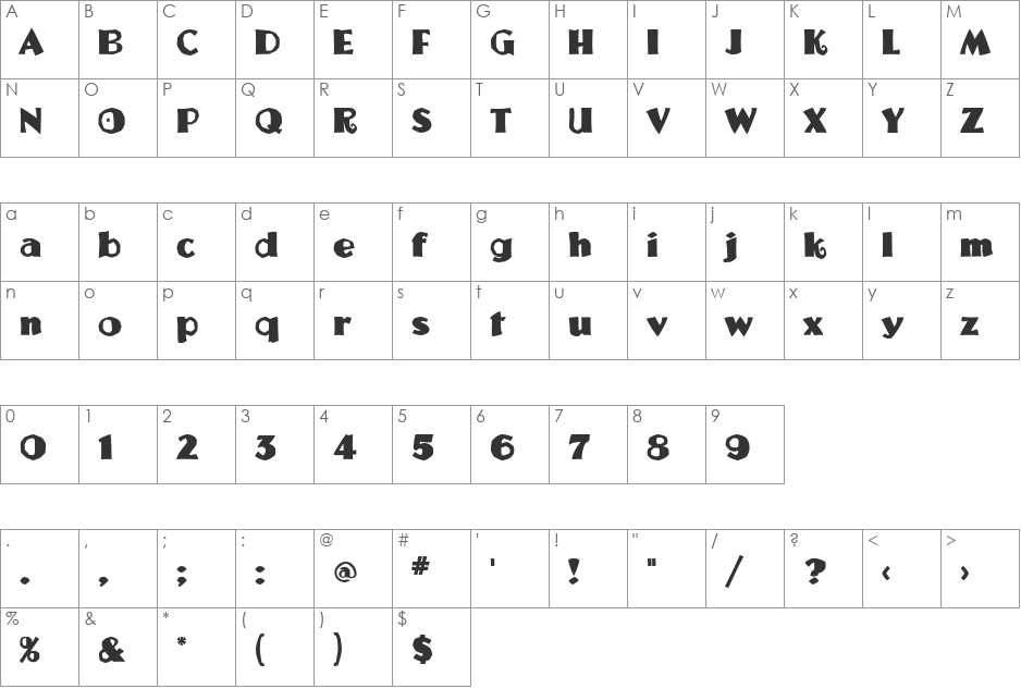 Jeremy font character map preview