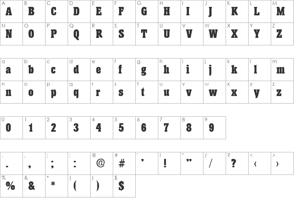 JeremyBecker-Heavy font character map preview