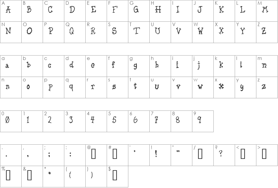 JERKY font character map preview