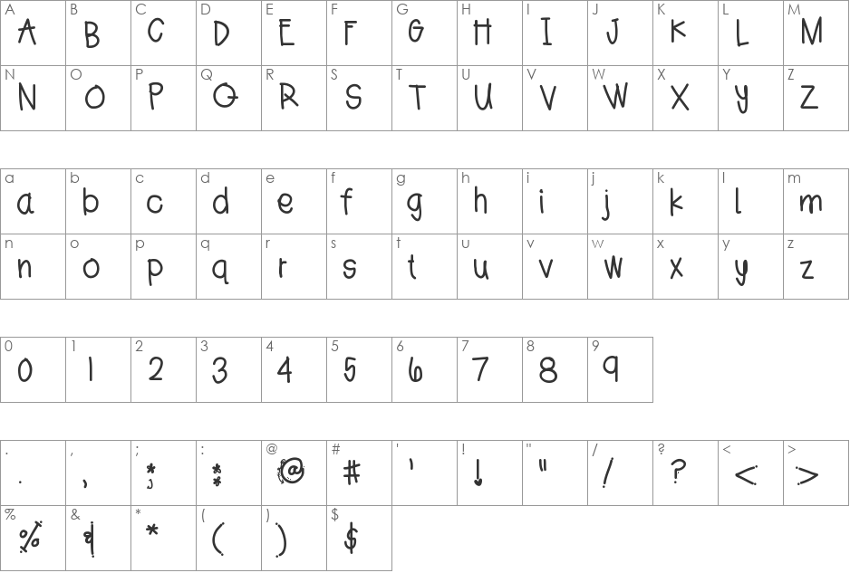 JessHand font character map preview