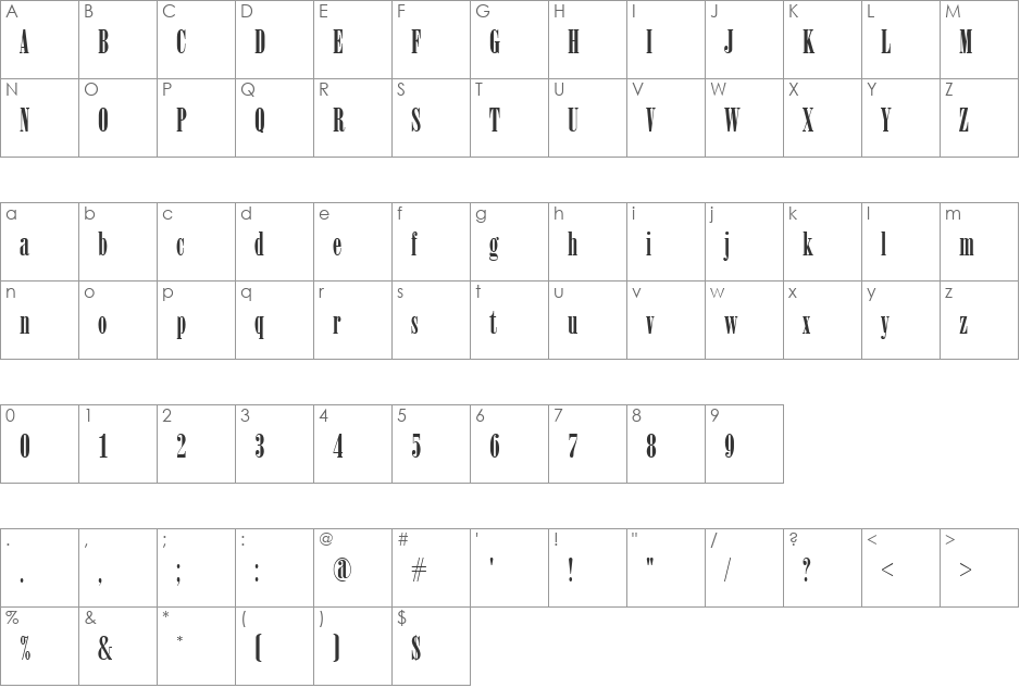 Arsis font character map preview