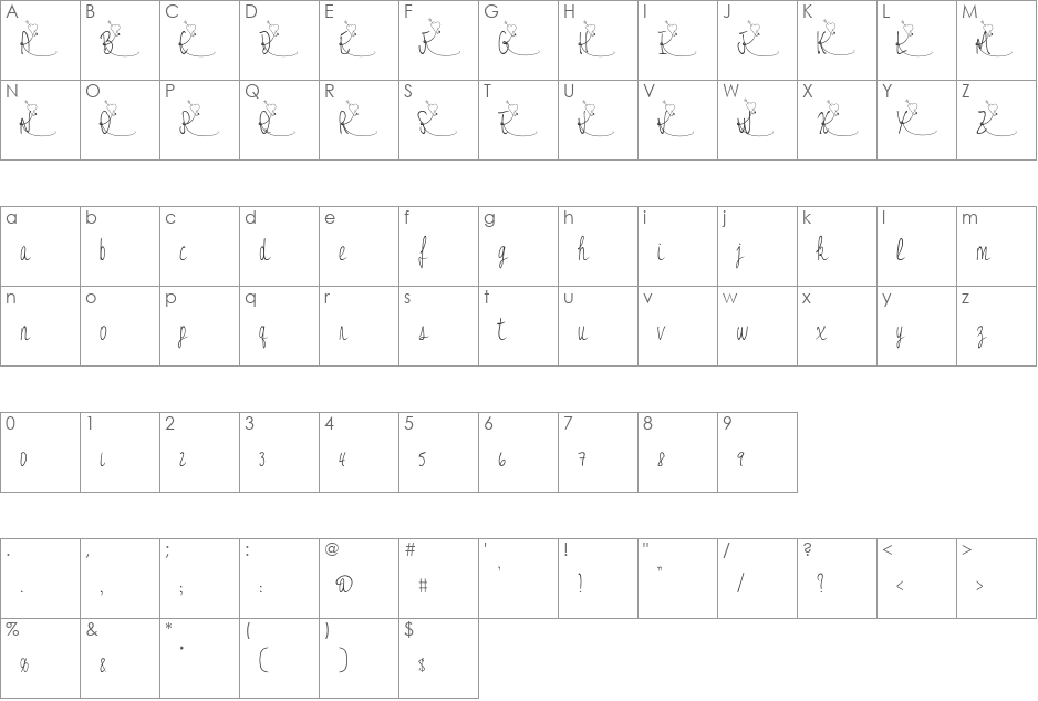 JessyHeart font character map preview
