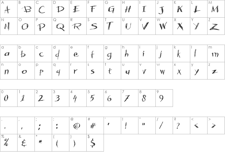 Acacia 23 font character map preview