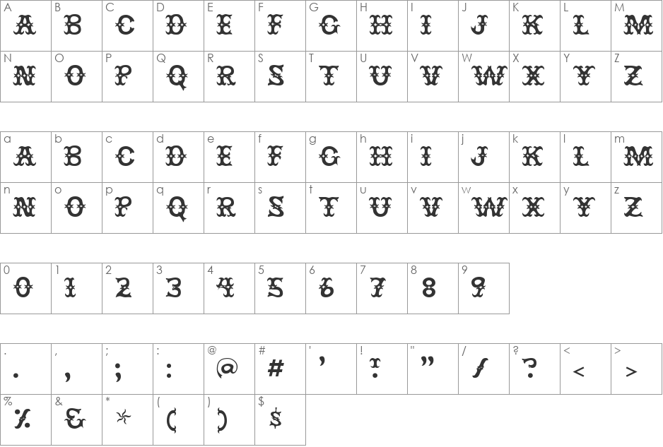 JesterRES font character map preview