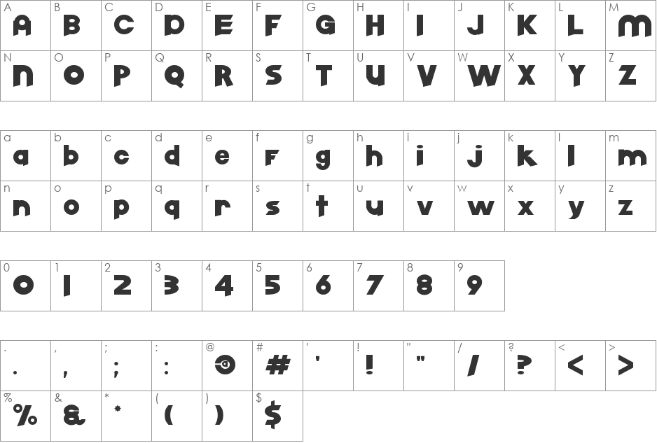 Jet Black Night font character map preview