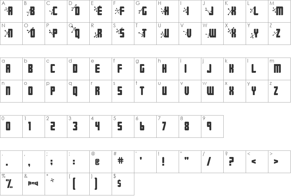 JetAge font character map preview