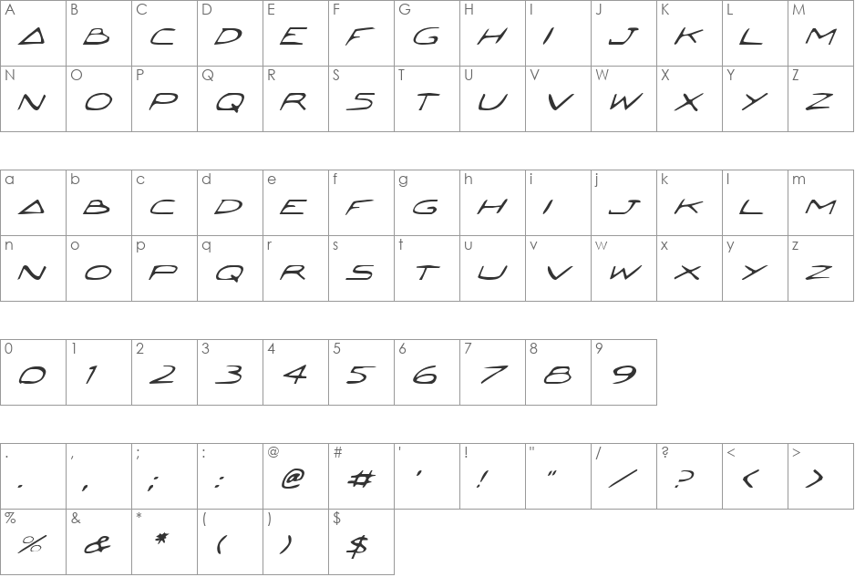 Jetta Italic font character map preview