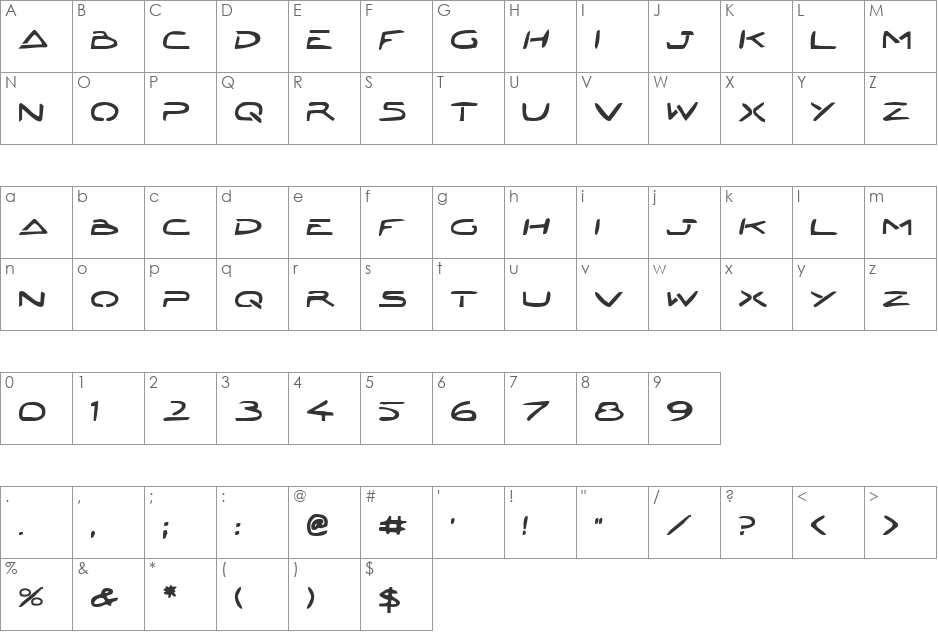Jetta Tech Bold font character map preview