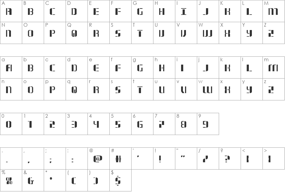 Jetway font character map preview
