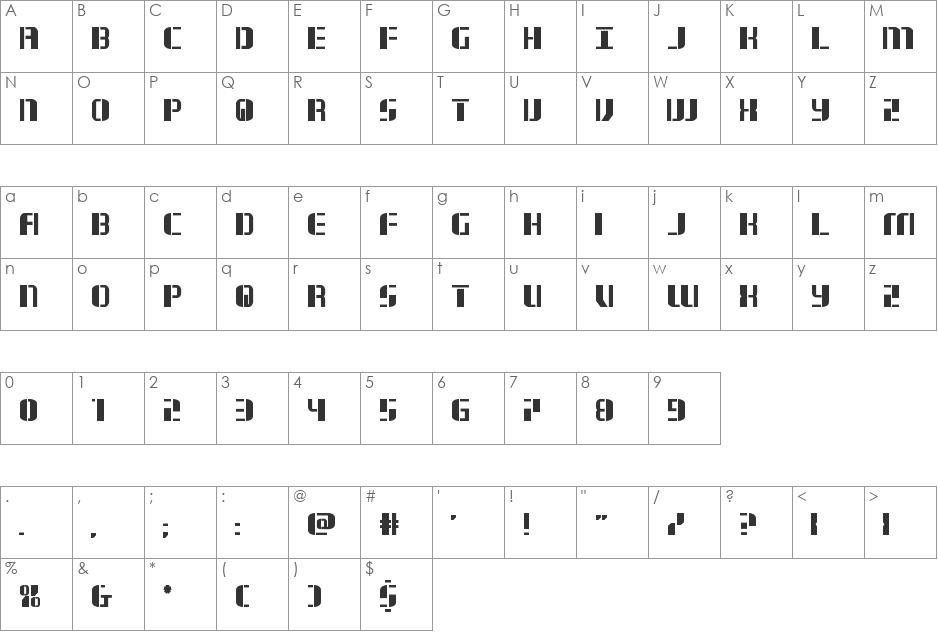 Jetway Bold font character map preview