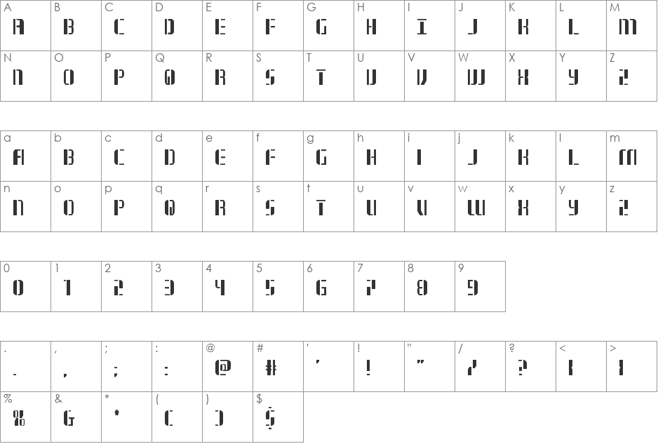 Jetway Condensed font character map preview