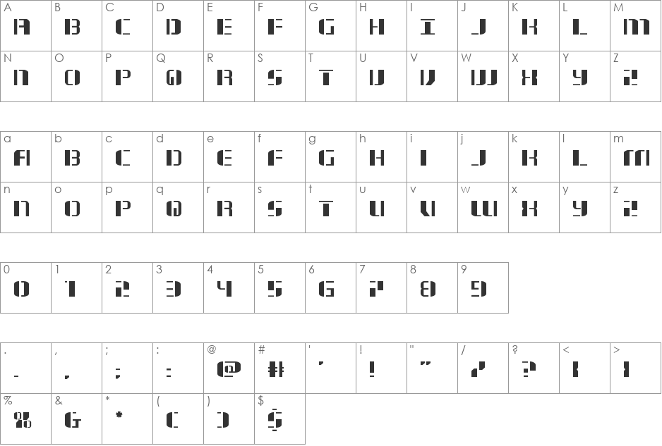 Jetway Expanded font character map preview
