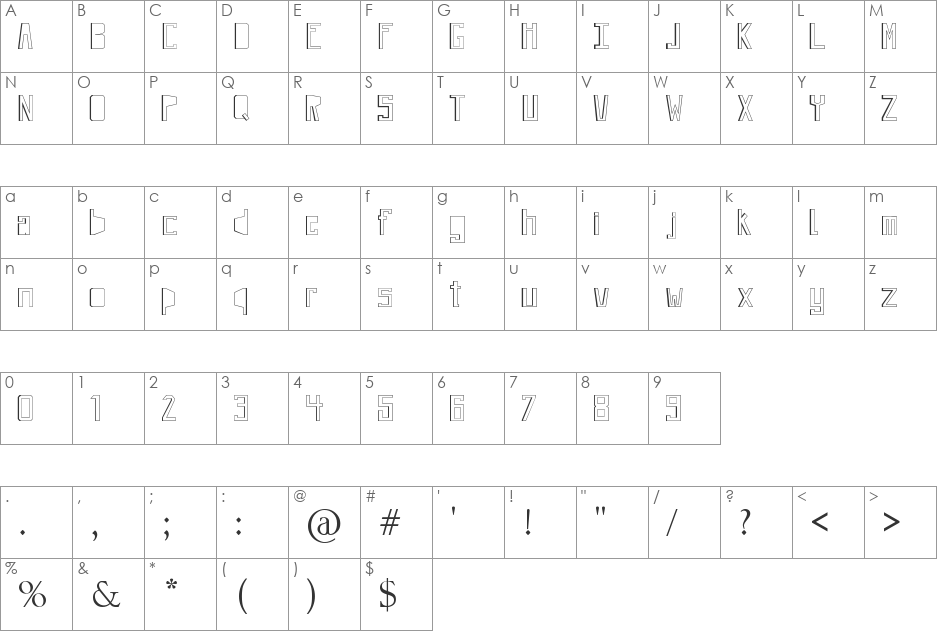 Jeviva Loca font character map preview