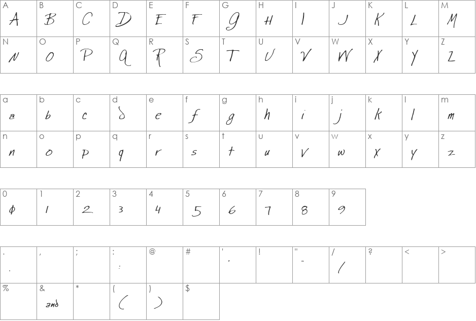 Jewel Hill font character map preview