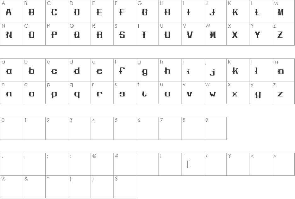Jewell font character map preview