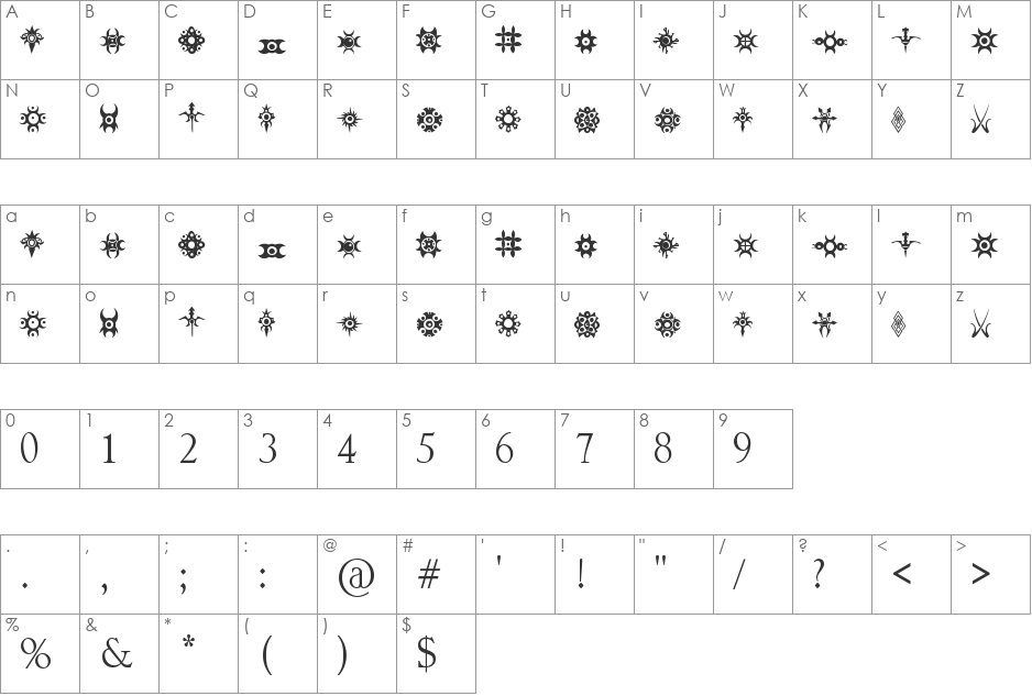 Jewelry Design Shapes font character map preview