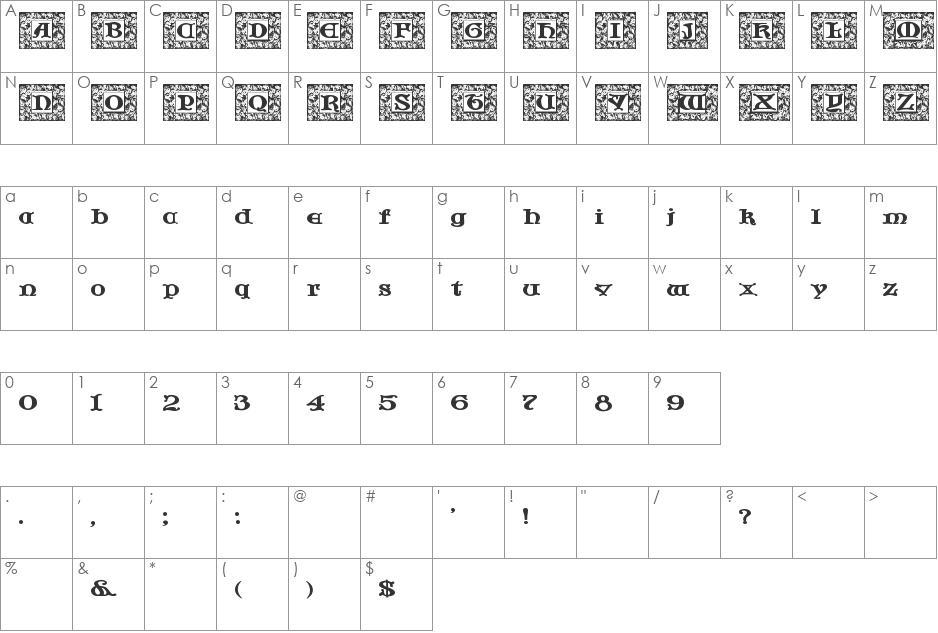 JF Cotswold Leaves font character map preview