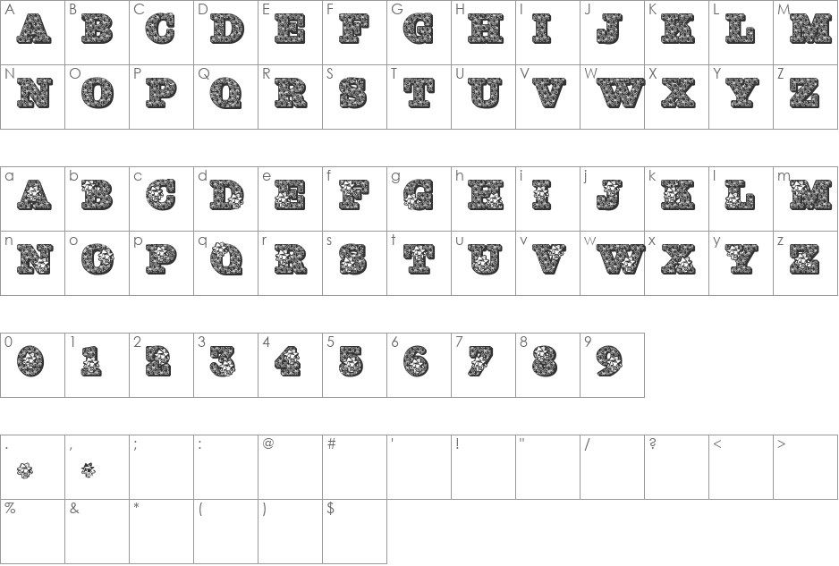 JFHollyBows font character map preview