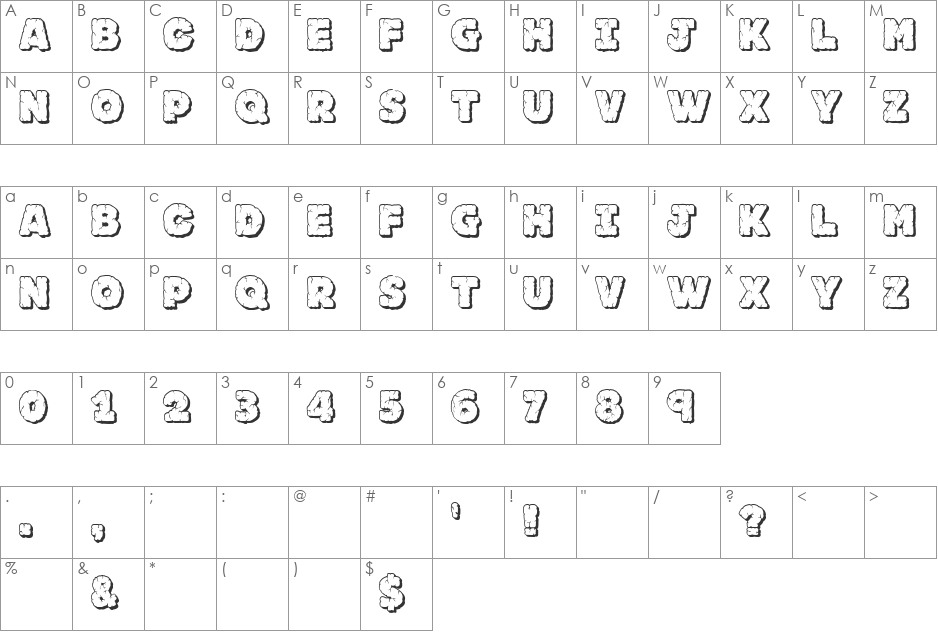 JFRockOutcrop font character map preview