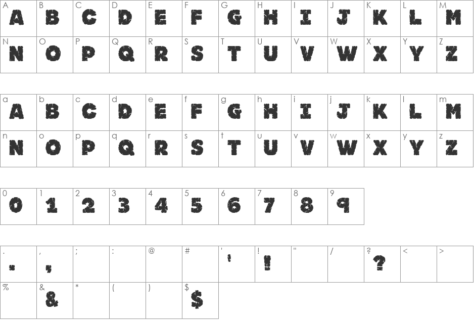 JFRockSolid font character map preview