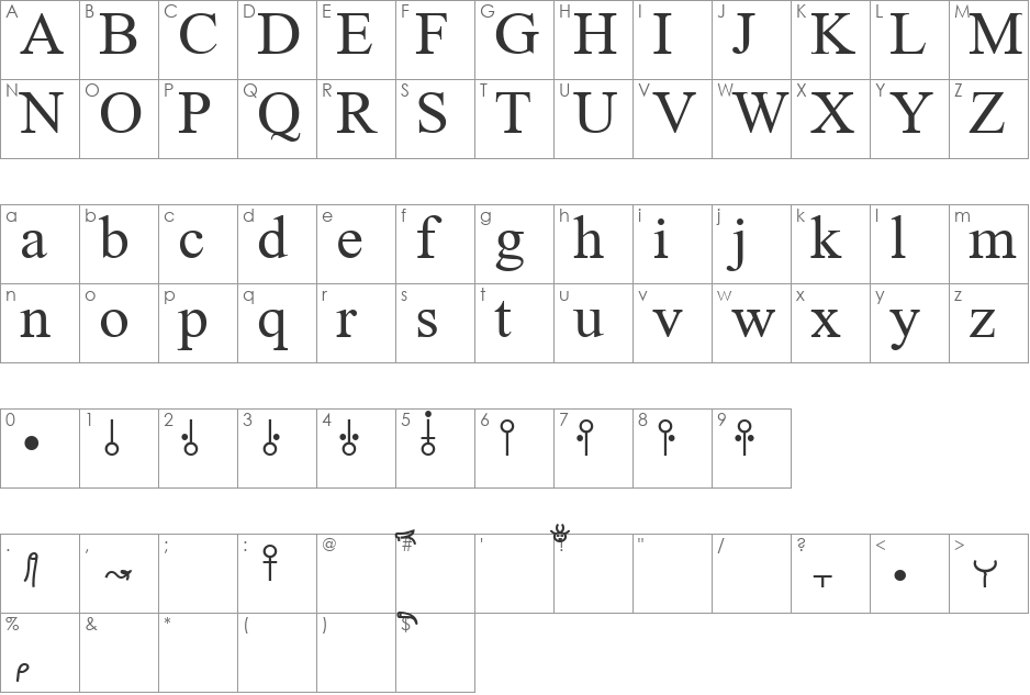 JG Bete font character map preview