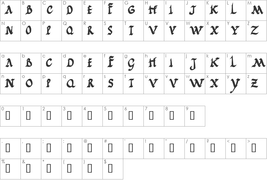 JGJ Roman Rustic font character map preview
