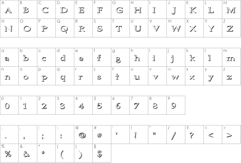 Jhunwest 3D font character map preview