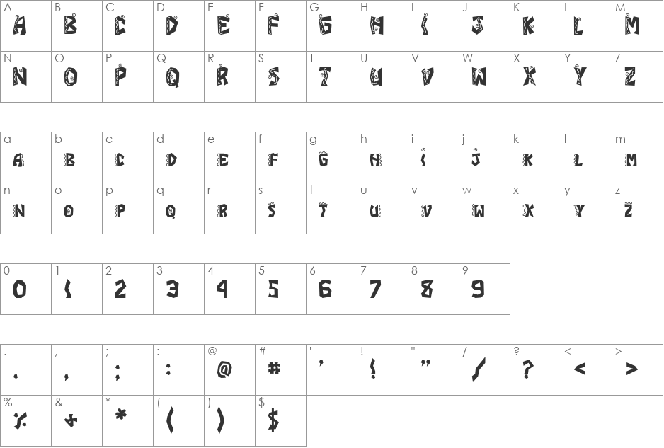 JI Chimichanga font character map preview