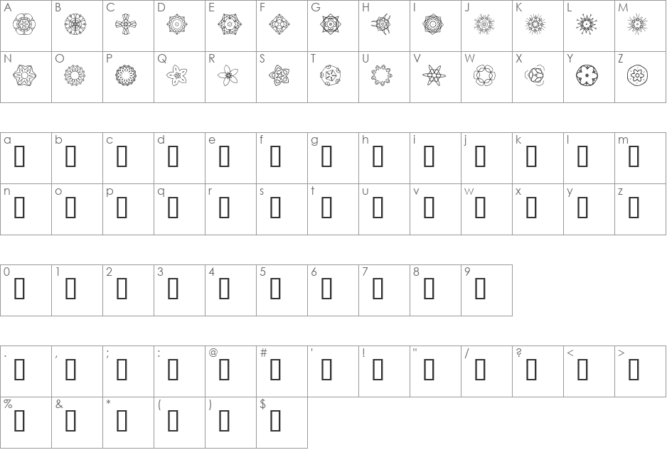 JI Kaleidoscope Bats 2 font character map preview