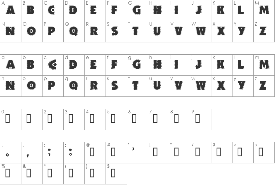 JICAMA  font character map preview