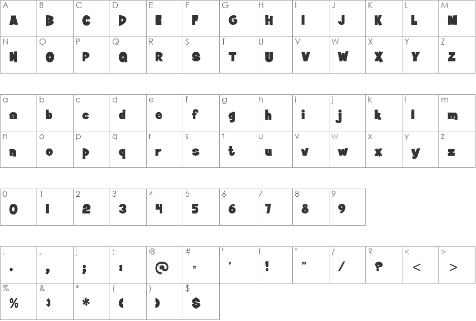 Jiffy font character map preview