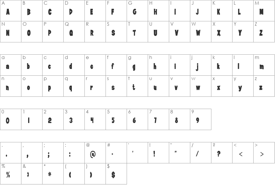 JiffyCondensed font character map preview