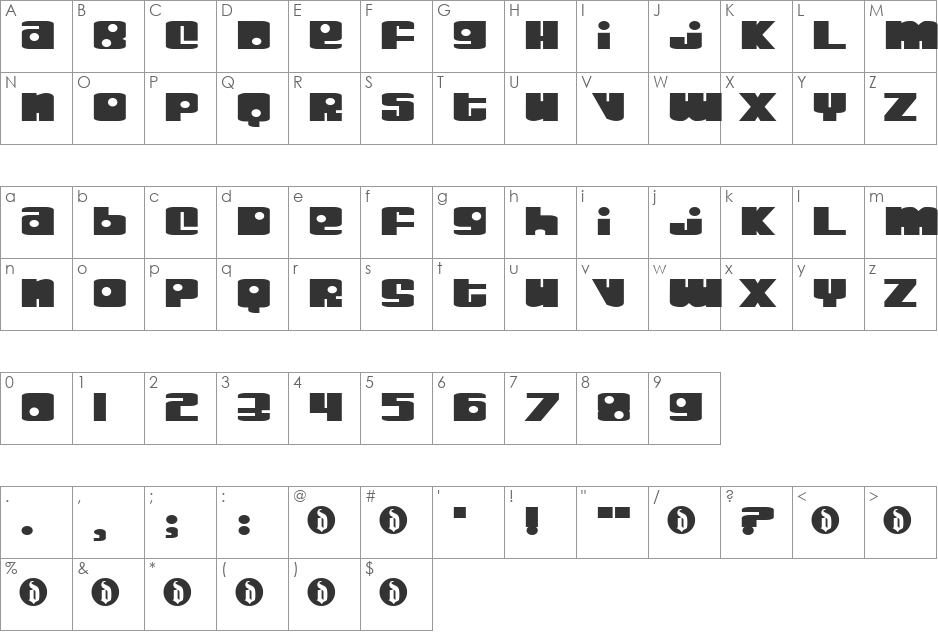 JiffyType font character map preview