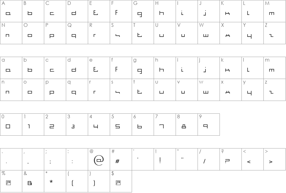 Jigga jigga font character map preview