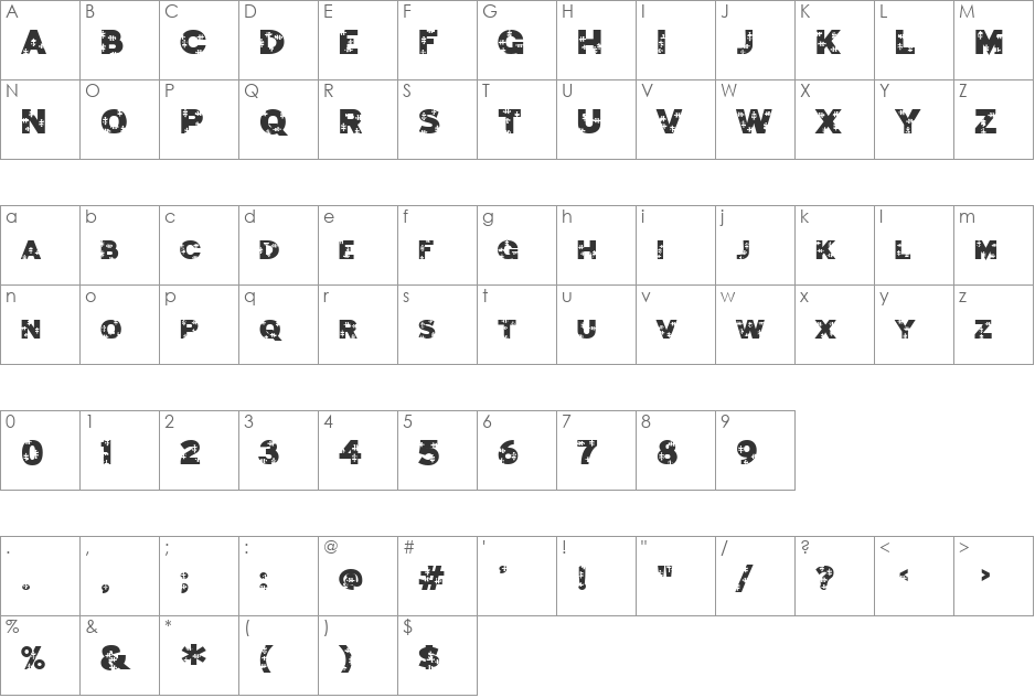 Jigsaw Trouserdrop font character map preview
